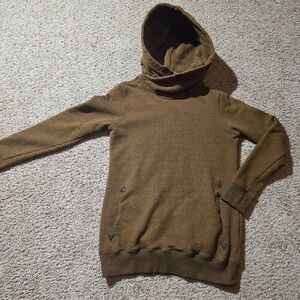 Volcom Hoodie Sweatshirt Womens Large Brown Fleece Pullover Cowl Neck Thumbholes